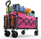 Collapsible Wagon with Wheels, 220 lbs Wagons Carts Foldable Wagon Cart with Flexible Handle, Lightweight Portable Folding Utility Grocery Shopping Cart for Grocery Sports Garden Camping, Pink