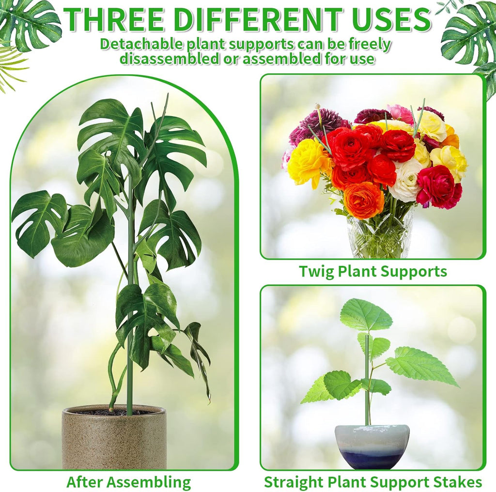 6 Pack 27.56" Detachable Twig Plant Support Stakes Set, Blends in to Plant, Branch Plant Sticks with Orchid Clips Twist Plant Ties, Twig Trellis for Indoor Outdoor Plants Potted Plants Flower
