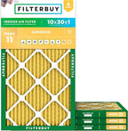 Filterbuy 10x30x1 Air Filter MERV 11 Superior Pet & Allergy Defense (4-Pack), Electrostatic Pleated HVAC AC Furnace Filters Replacement, Made in USA (Actual Size: 9.50 x 29.50 x 0.75)