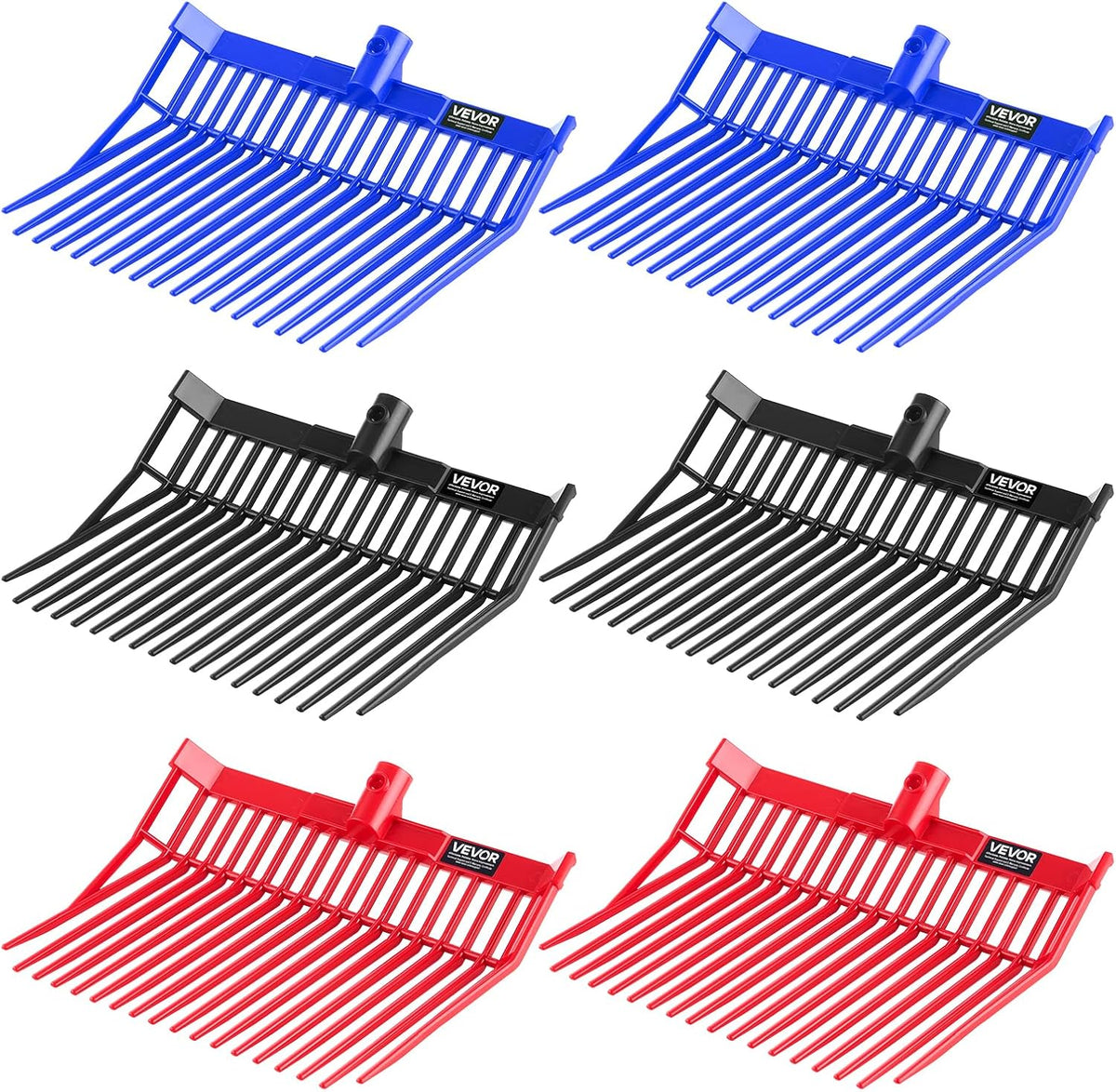 VEVOR Manure Fork Replacement Heads, 6-Pack – 18-Tine Angled Pitchfork Heads for Stable & Farm Cleanup