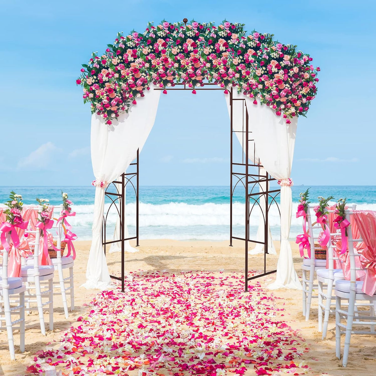 HAPPYGRILL Birdcage Shape Garden Arbor, 7 x 8.4 ft Heavy Duty Metal Garden Gazebo Pergola with Trellis, Garden Arch Trellis for for Climbing Plants Wedding Party Decor Outdoor Arch Pavilion for Lawn