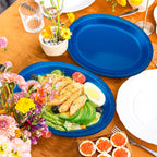 QZYL 50 Count Blue Oval Large Paper Plates, 12.2'' X 10.2'', Bulk Dinner Plates for Birthday, Picnic, Holiday, Camping, Barbecue, Baby Shower Parties
