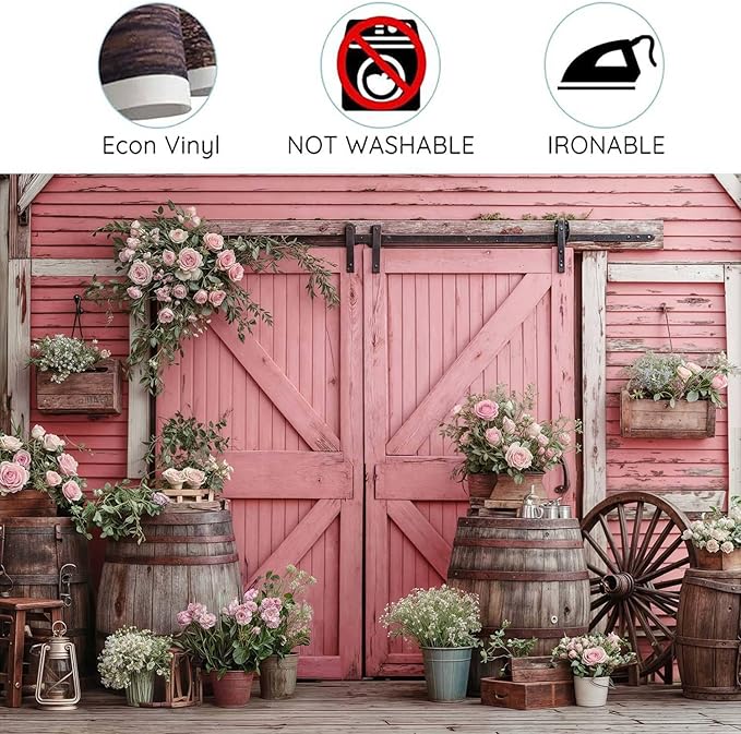 20x10ft Country Wedding Pink Photography Backdrop Rustic Wooden Door Photography Backdrop Farmhouse Flower Western Girl Birthday Baby Shower Wedding Bridal Party Banner Photo Booth Props Background