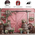 10x10ft Country Wedding Pink Photography Backdrop Rustic Wooden Door Photography Backdrop Farmhouse Flower Western Girl Birthday Baby Shower Wedding Bridal Party Banner Photo Booth Props Background