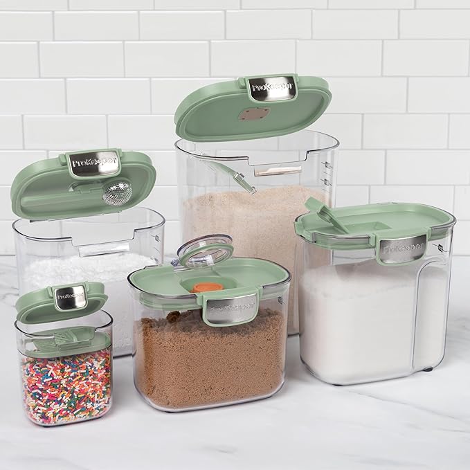 ProKeeper+ Airtight Food Storage Container Set – Clear Plastic Flour and Sugar Canister Set with Magnetic Accessories for Kitchen Organization (Pistachio, 9-Piece)