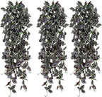 TOCHGREEN 3pcs Artificial Hanging Plants-3.6ft Fake Ivy Vine Purple Fake Ivy Leaves Faux Hanging Scindapsus Vine for Wall House Room Party Garden Indoor Outdoor Decoration