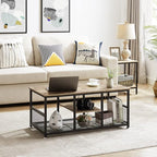 VECELO Coffee Center Table with Storage for Living Room Office Reception, Industrial Mesh Shelf, 39.4 Inch, Grey
