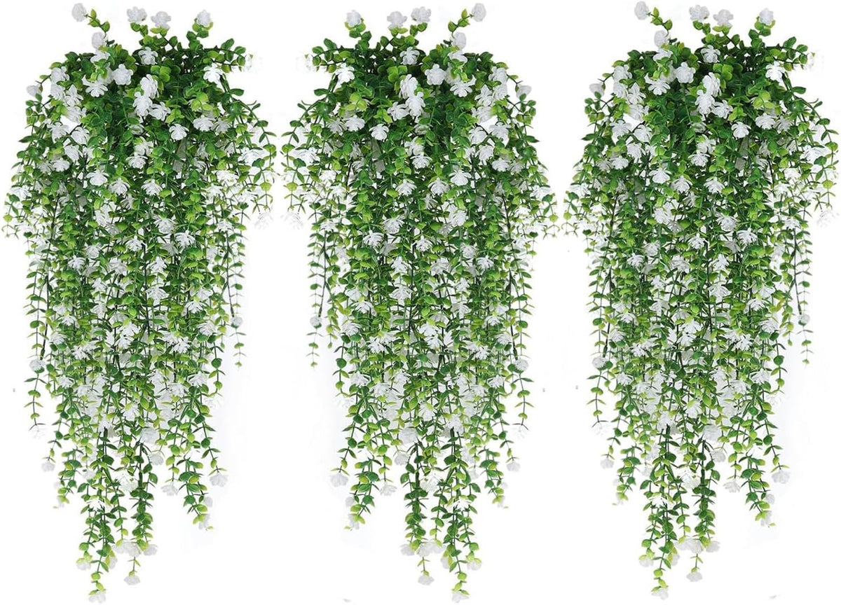 WEISPARK Artificial Hanging Flowers, 9pcs Fake Eucalyptus Vine Faux Flower Greenery Garland Plastic Plants for Indoor Outdoor Wall Garden Wedding Home Party Decor
