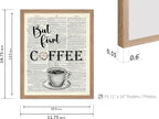 Poster Master Dictionary Art Poster - But First Coffee Print - Cafe Art - Gift for Men, Women, Coffee Lovers & Barista - Funny Decor for Kitchen, Restaurant or Dining Room, 11x14 Beige Framed