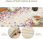 Independence Day Table Runner, 4th of July Red Blue Stars American President Day Holiday Confetti Print Table Cover for Kitchen Dining Table Indoor Outdoor Party, 13x90inch