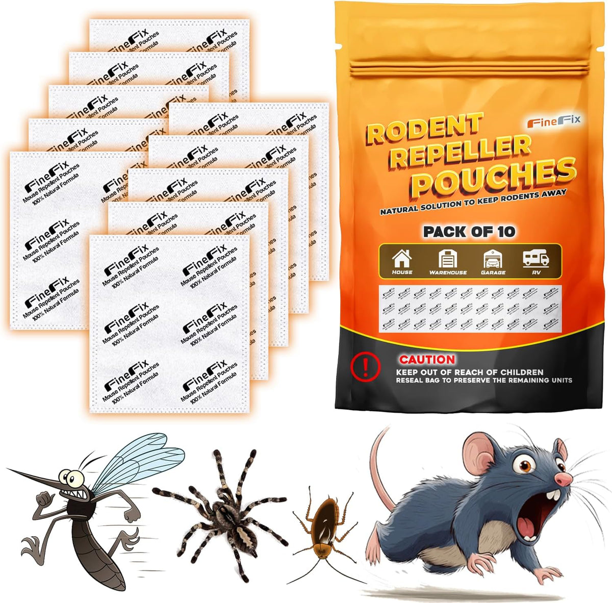 FINEFIX Pack of 10 Mouse Repellent Pouches Prepared with a Modified Botanical Formula Which Produces Scents That Deter Mice Pest Control for Home Basement Garage Barn Boat RVs