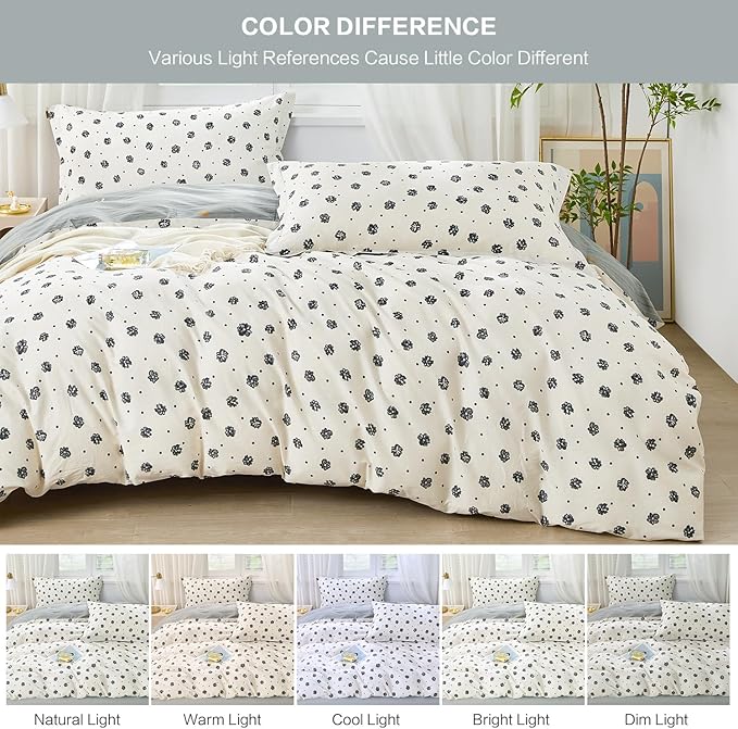 SAPHREAS Black Watercolor Floral Duvet Cover Set 3pcs King Size Botanical White Bedding Comforter Cover Set 100% Cotton 1 Duvet Cover 104"x90" 2 Pillow Shams, Comforter Not Included
