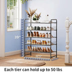 SUFAUY Shoe Rack, 5-Tier 33" Wide Shoe Storage Rack for 24-30 Pairs of Shoes, Mesh Shoe Organizer for Entryway Closet, Steel Frame, Industrial, Black