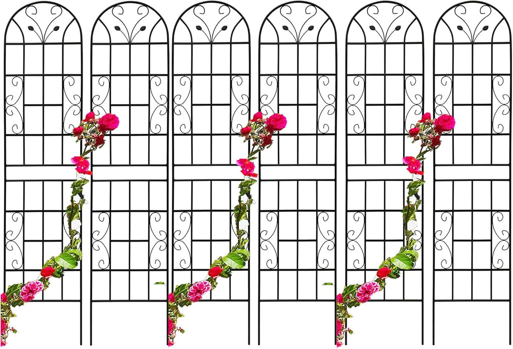 6 Pack Metal Garden Trellis 86.7" Tall Outdoor Climbing Plant Support for Roses, Flowers, Rustproof Durable Black Galvanized Tube, Lawn Garden Fence Decor Screen, 86.7" H