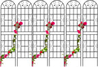 6 Pack Metal Garden Trellis 86.7" Tall Outdoor Climbing Plant Support for Roses, Flowers, Rustproof Durable Black Galvanized Tube, Lawn Garden Fence Decor Screen, 86.7" H
