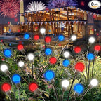 4th of July Decorations Outdoor, 8 Pack Red White and Blue Solar Garden Lights 48 LED, 2 Modes Solar Firefly Lights Outdoor Waterproof for Independence Day Garden Yard 250 Anniversary USA Decoration