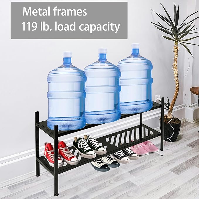 Shoe Rack - Metal Shoe Organizer 2 Tier Shoes Shelf Storage, 35 Inches Stackable Long Show Stand Holder for Closet, Entryway, Garage, Floor, Door Entrance, Black