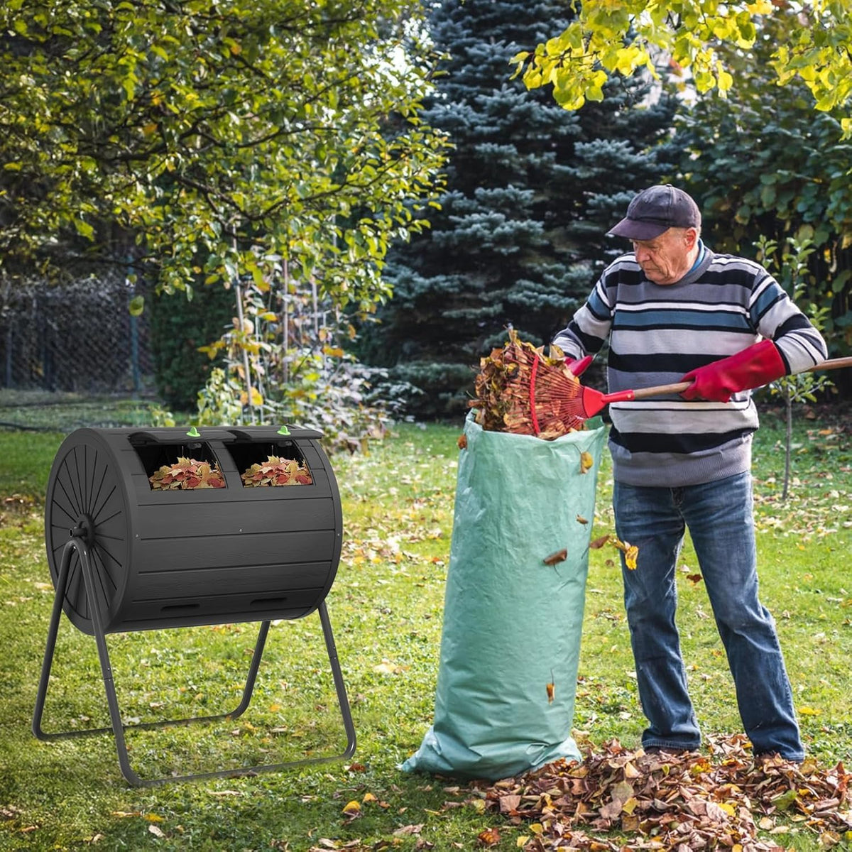 PatioZen Compost Bin 45 Gallon Outdoor, Black