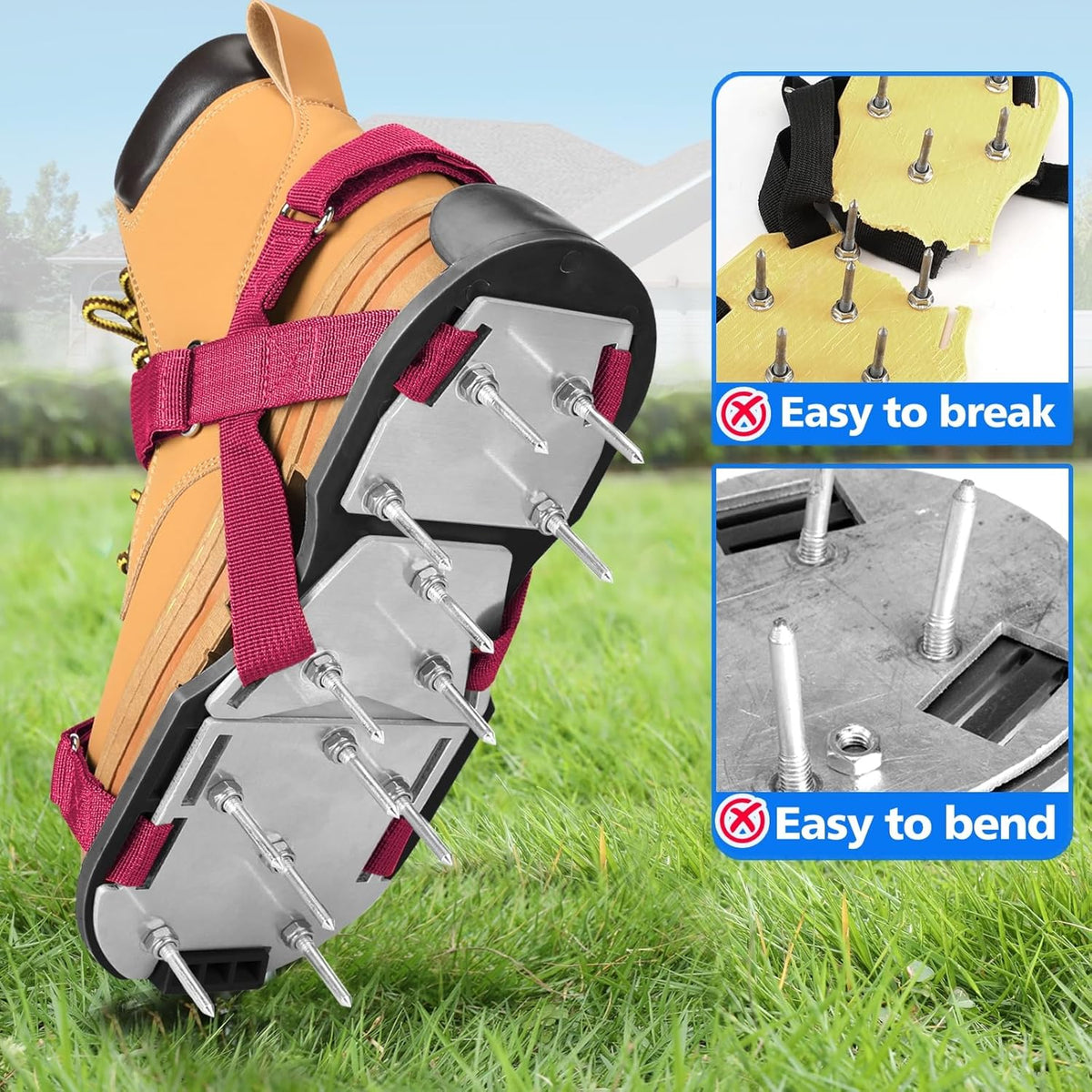 Lawn Aerator Shoes for Grass - Pre-Assembled Grass Aerator Shoes for Lawn - Soil Yard Aerator Tool for Aerating Patio Garden, Red