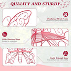 49 Inch Outdoor Bench, Pink Garden Bench with Metal Frame, Weatherproof Butterfly Front Porch Benches for Lawn, Garden, Yard, Balcony