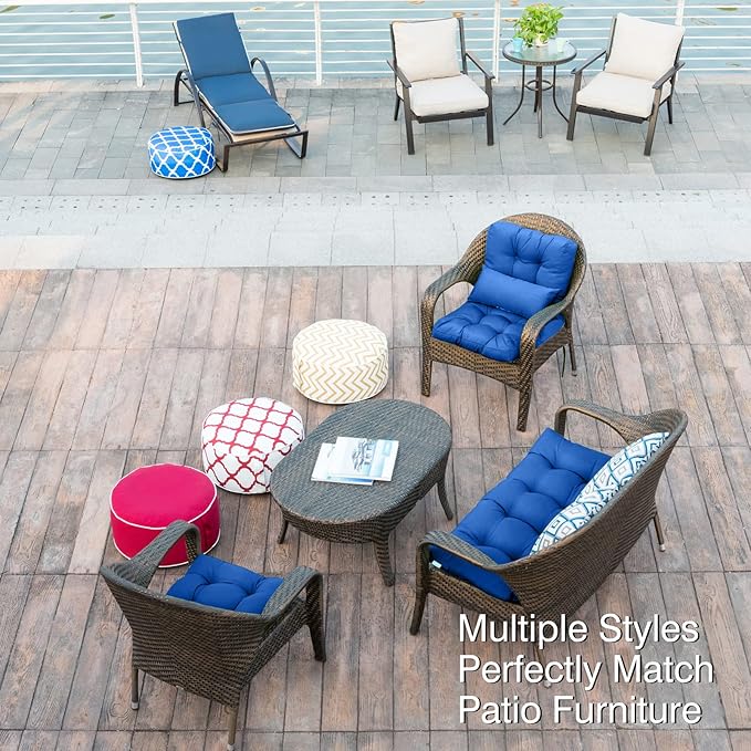 QILLOWAY Outdoor Chair Cushion for Patio Furniture, Waterproof Patio Cushions Set of 4 with Ties, Fade Resistant Replacement Pads for Outdoor Rocking Chairs,Royal Blue