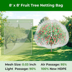 Fruit Tree Netting with Zipper & Drawstring - 8'x8' Garden Plant Net Pest Barrier to Prevent Cicadas Bird Squirrel Deer - Bug Protection for Blueberry Tomato with Fine Mesh Insect Cover(2 Pack)