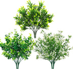 Ouddy Decor 6 Bundles Artificial Greenery Stems Mixed Fake Plants Eucalyptus Stems Babys Breath Faux Plastic Artificial Plants & Flowers for Outdoor Indoor Garden Home Window Box Decor