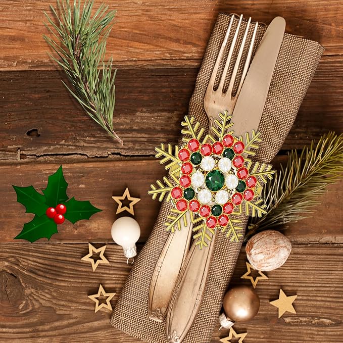Halatool Set of 6 Christmas Napkin Rings Colorful Snowflake Napkin Holder for Christmas Thanksgiving Holiday Party Table Decoration