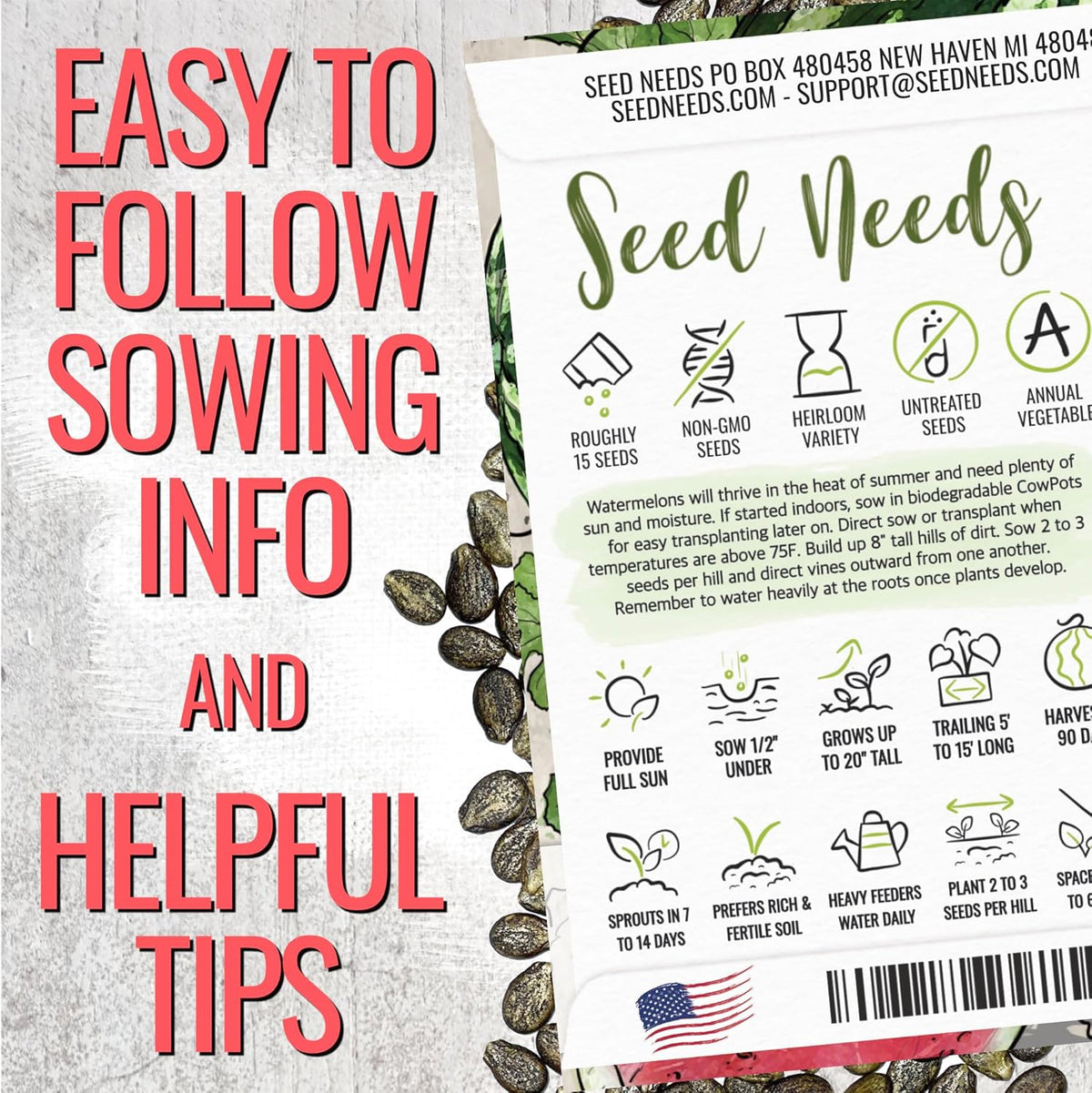 Seed Needs Watermelon Seeds for Planting Fruits - Non-GMO Heirloom & Untreated Water Melon Seed to Plant an Outdoor Home Grown Garden - Collection/Seed Kit (3 Packs)