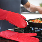 BPA-Free Silicone Oven Mitts Ultra Heat Resistant up to 500°F - Oven Mitts with Thick Cotton Liner - Long Slip Resistant Pot Holders, Flexible Oven Gloves - Canyon Red 13.7