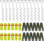 Sintuff 12 Set Tree Stakes and Supports Kit for Anti Hurricane Leaning Trees Straightening Heavy Duty 15. 75" Spiral Tree Stake with 13. 12 ft Ropes and 15. 75'' Support Straps (Bright Green)