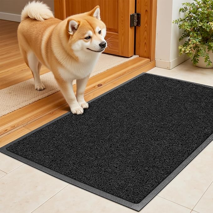 Kuyal Door Mat, 2'x4' Indoor Outdoor Entrance Mat to Trap Dirt and Moisture, Non Slip Waterproof Outdoor Mats, Commercial Floor Inside Outside Entrance, Heavy Duty Durable Welcome Mats, Black