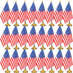 24 Pcs American Desk Flag Set Small USA Flags for Table with 13" Black Pole, Gold Base and Spear Top, American Flag for Home Office Party Festival Celebrations Decor
