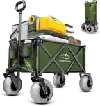 Beach Wagon with Big Wheels for Sand, Heavy Duty Harder Sand Collapsible Folding Wagon with All-Terrain 9" Pneumatic Ballon Tires, Utility Wagon for Garden Sports Camping Outdoor Activities