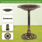 VINGLI Pedestal Bird Bath, Resin Birdbaths Weather Resistant, Bird Baths with Floral Accents & Vintage Finish, Garden Decor for Outdoor, Patio, Yard, Lawn (Copper)