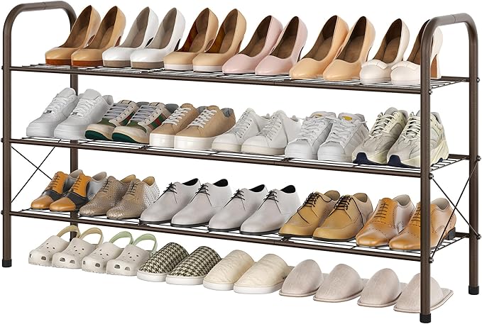 Hoctieon 3 Tier Mesh Style Shoe Rack, Entryway Shoe Shelf, Shoe Storage Organizer, Shoe Rack for Closet, Space Save for Bathroom, Garage, Hallway, Bedroom, Living Room, Brown