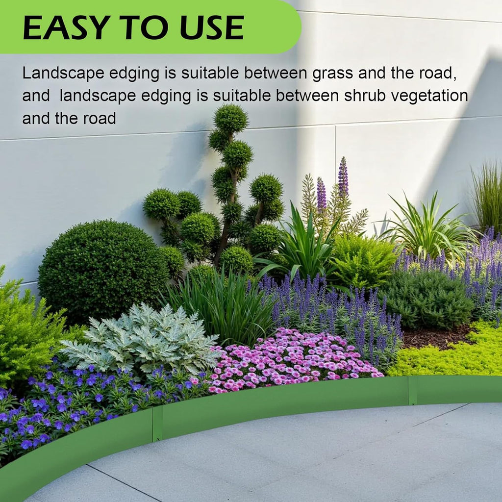 Landscape Edging Kit, Galvanized Steel Edging Landscape Lawn Edging Powder for Lawn Yard, Coated Bendable Metal Strips, No-Dig Hammer-in Edging Border w/Clips (6 INCH 6 PCS, Green)