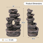 7-Tier Cascading Outdoor Fountain with LED Lights, 23" H Fountains and Waterfalls Stone-Look for Garden, Patio, Yard Decor