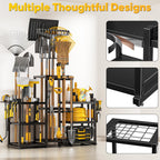 POKIPO 42" H Large Garden Tool Organizer, Holds Up to 86 Tools, Heavy Duty Yard Tool Organizer for Garage, 61“ Wide Lawn Freestanding Tool Storage Rack for Outdoor Shed Tool Rake, Shovel, Brooms