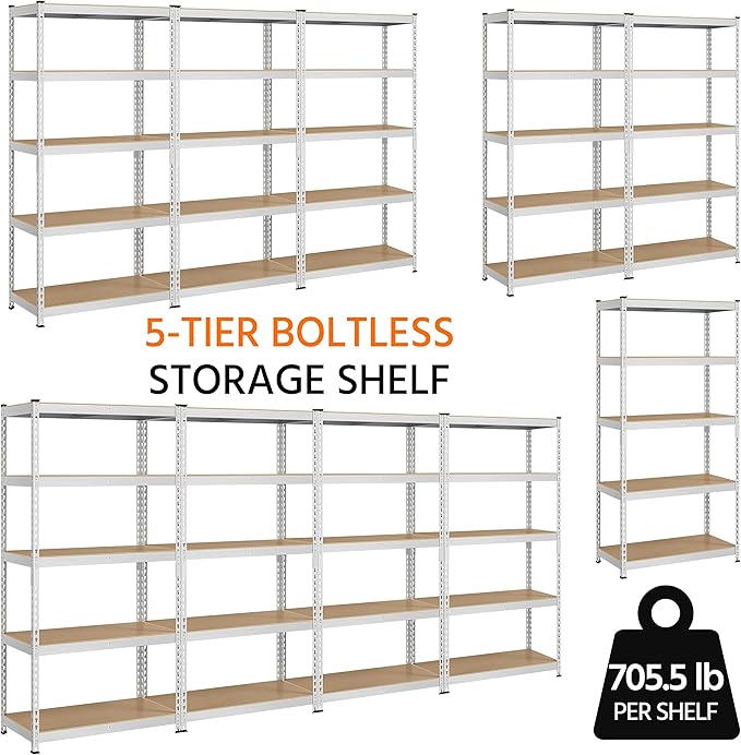 Yaheetech Storage Shelves 5 Tier Garage Shelving Heavy Duty Garage Shelves Adjustable Metal Shelving Unit Utility Rack Industrial Shelving for Warehouse Pantry Closet, 35.5″W × 17.5″D × 72″H, Silver