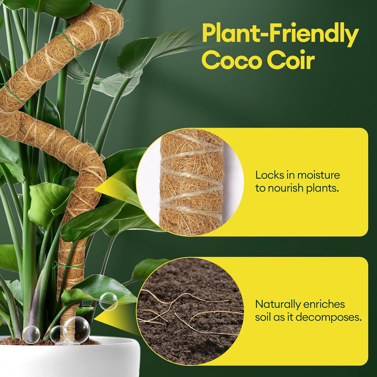 3-Pack 28” Bendable Moss Pole Monstera Plant Support for Climbing Indoors Plants, Coir Moss Poles Sticks DIY, Plant Support Stake for Potted Plants