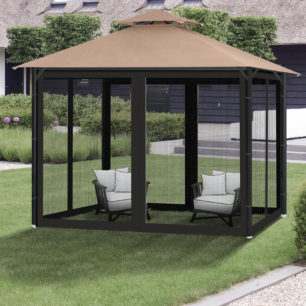 Gazebo Universal Replacement Mosquito Netting, 10' x 10' Outdoor Canopy Net Screen 4-Panel Sidewall Gazebo Curtains, with Zippers, Easy to Install, Fit for Most Gazebos 10x10 Canopy，Patio （Black）