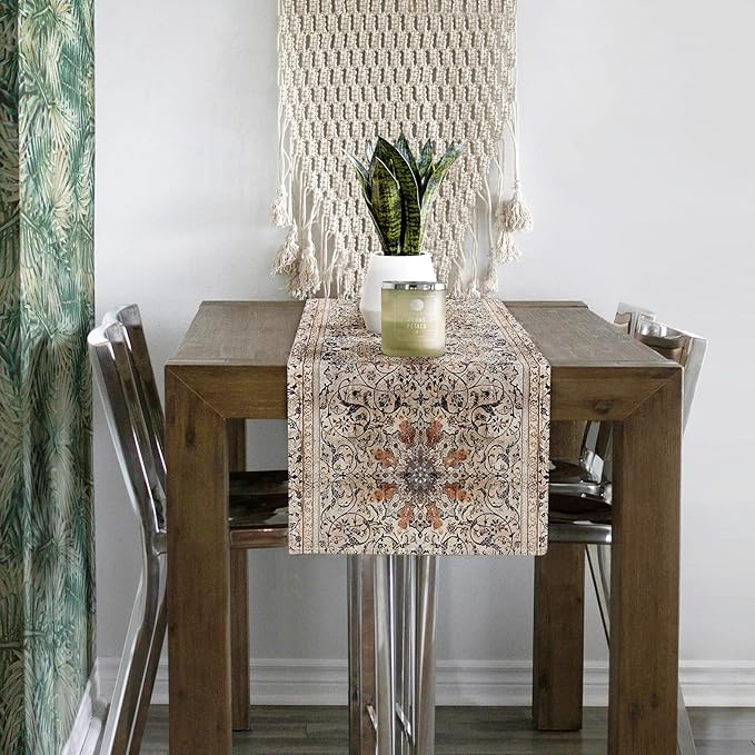 Snycler Table Runner Boho Table Runners Vintage Elegant Farmhouse Table Center Linen Decor for Home Dining Party Entrance (13x48 Inch) Boho-Brown
