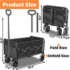 Wagons Carts Foldable, Collapsible Wagon Cart with Wheels - Beach Wagon Cart with Wheels for Sand Sports Camping Grocery, Black