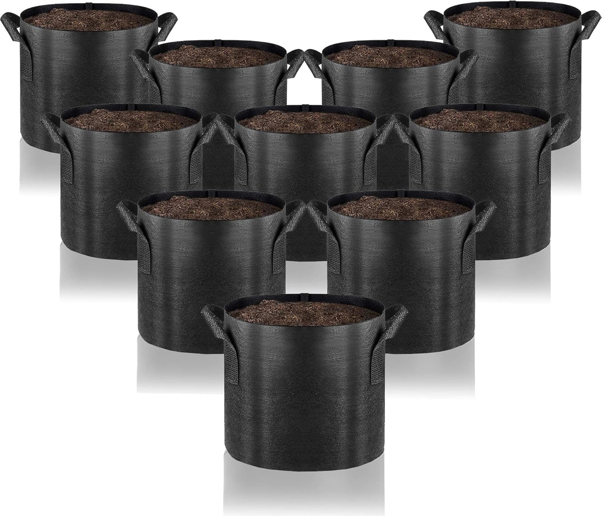 Gardenera Fabric Pots for Plants - 10-Pack 15 Gallon Grow Bags with Aeration and Handles, Great for Growing Trees and Large Shrubs