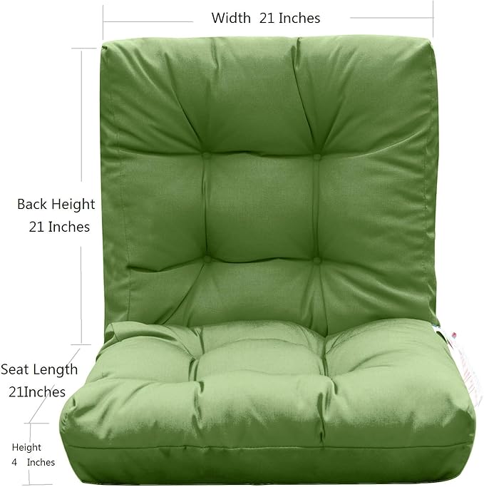 QILLOWAY Outdoor Chair Cushion for Patio Furniture, Waterproof Patio Cushions Set of 4 with Ties, Fade Resistant Replacement Pads for Outdoor Rocking Chairs,Dark Green