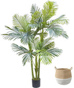 Artificial Palm Tree, 6ft Golden Cane Fake Palm Plant with Basket, Large Phoenix Palm UV Resistant Faux Plants for Indoor Outdoor Home Garden Patio Office Décor