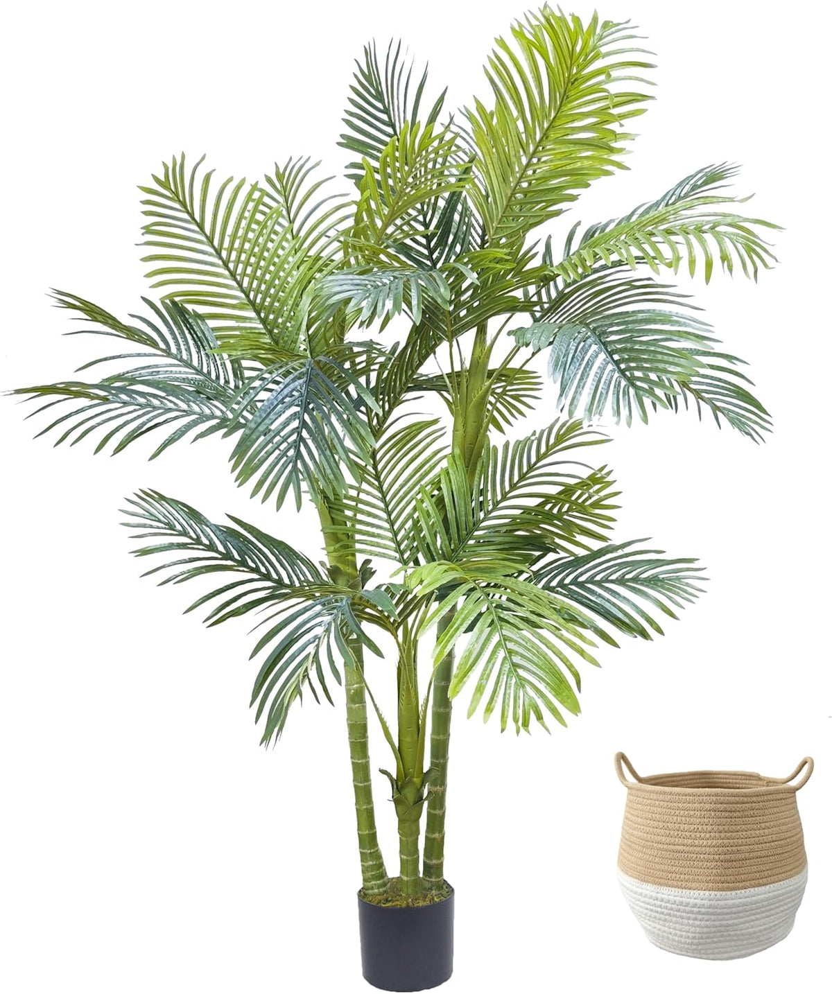 Artificial Palm Tree, 6ft Golden Cane Fake Palm Plant with Basket, Large Phoenix Palm UV Resistant Faux Plants for Indoor Outdoor Home Garden Patio Office Décor