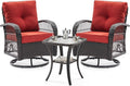 UDPATIO 3 Pieces Patio Furniture Set, Outdoor Swivel Rocker Patio Chairs Set of 2, All-Weather PE Wicker Glider Chairs with Thick Cushions and Glass Coffee Table，for Porch Deck Backyard Red