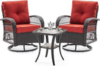 UDPATIO 3 Pieces Patio Furniture Set, Outdoor Swivel Rocker Patio Chairs Set of 2, All-Weather PE Wicker Glider Chairs with Thick Cushions and Glass Coffee Table，for Porch Deck Backyard Red